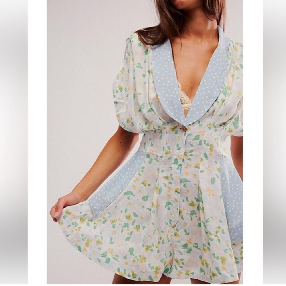 Free People Fiorella Romper, Fit & Flare Style, Ice Combo Sz Small - Picture 2 of 8